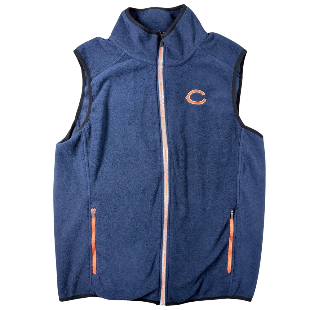 NFL Team Apparel Chicago Bears Mens Fleece Vest Navy Blue Full Zip Medium